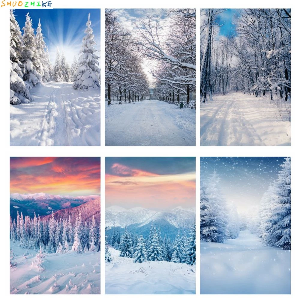 

Winter Backdrop Nature Scene Forest White Snow Mountain Baby Kids Portrait Family Photography Backdrop Decor Photo Studio Props