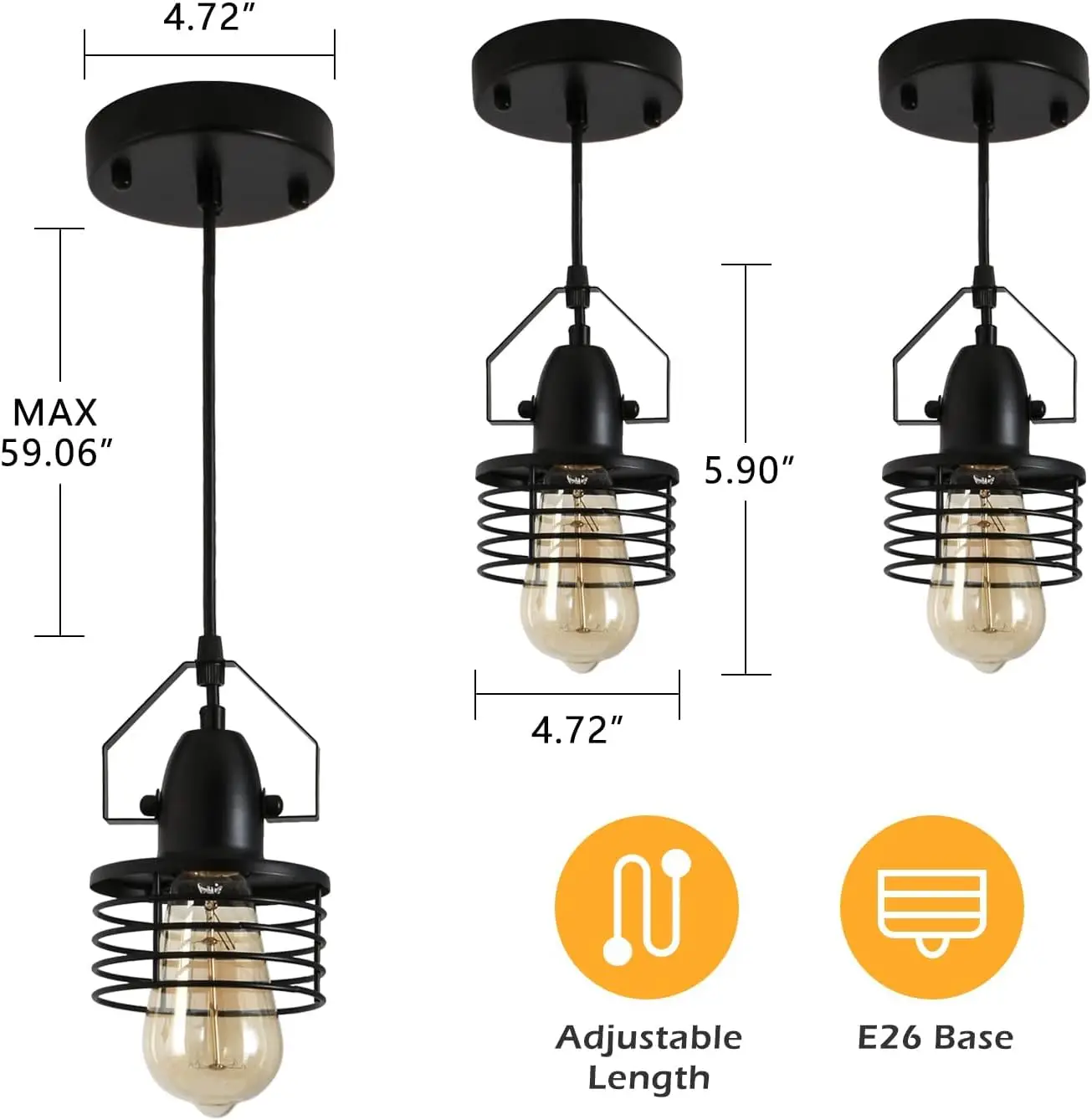 Industrial Black Pendant Light Metal Cage Pendant Lights Dining Room Hanging Lighting for Kitchen Island Living Room Bedroom