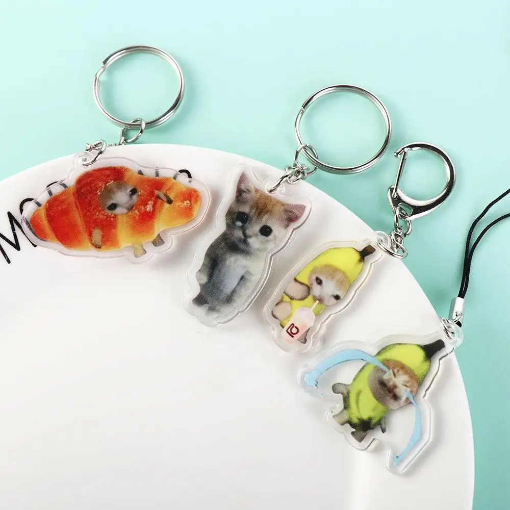 Banana Cat Happy Banana Cat Portachiavi Ciondolo Zaino Fascino Banana Cat Portachiavi a catena per cellulare Ciondolo gatto banana cartone animato