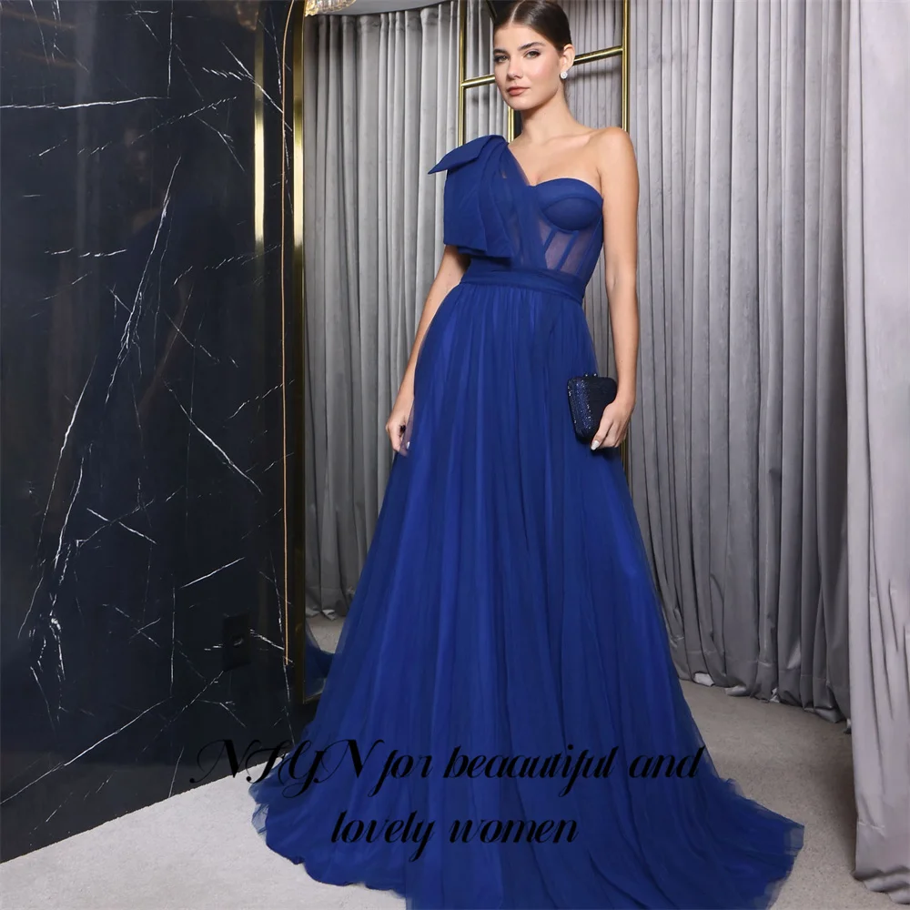 

NFYN Royal Blue Women's Evening Dress Net One Shoulder Night Dress for Women A Line Sweetheart Formal Dress with Slit Customized