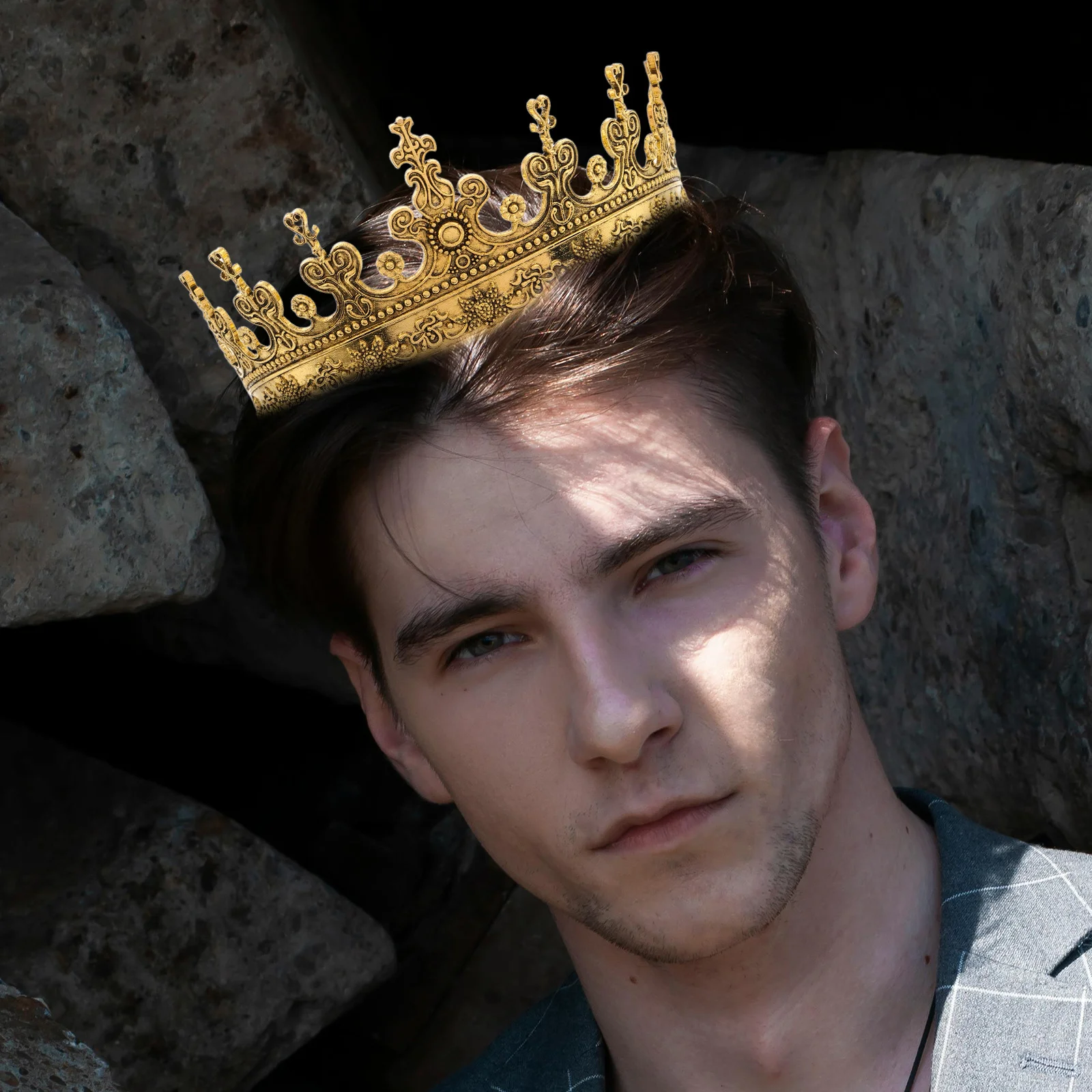 

King Crown For Men Zinc Alloy Royal Hair Accessory Costume Party Prom Birthday Festival Cosplay Decorative Crown Mens