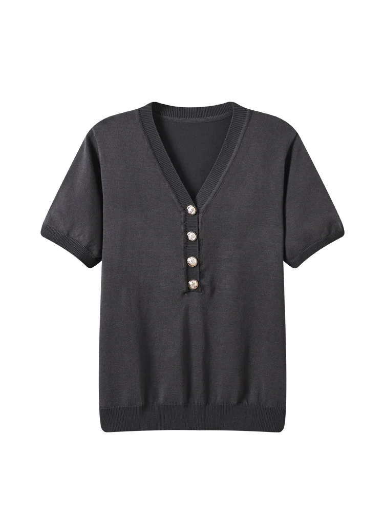 

Cara CLUB plus Size Women's T-shirt Short Sleeve V-Neck Casual Summer New Style Regular Length Sleeve Stripe Pattern Single B...