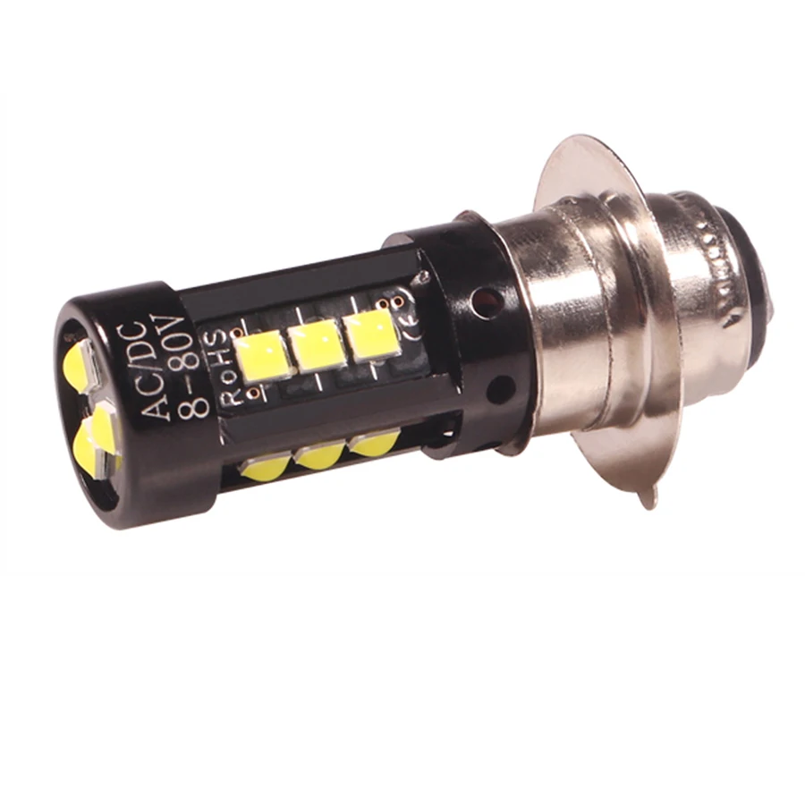 Lâmpada do farol LED branco para scooter e ciclomotor, H6M P15D, P15D, P15D-25-1, 12V, 2000Lm, 1pc