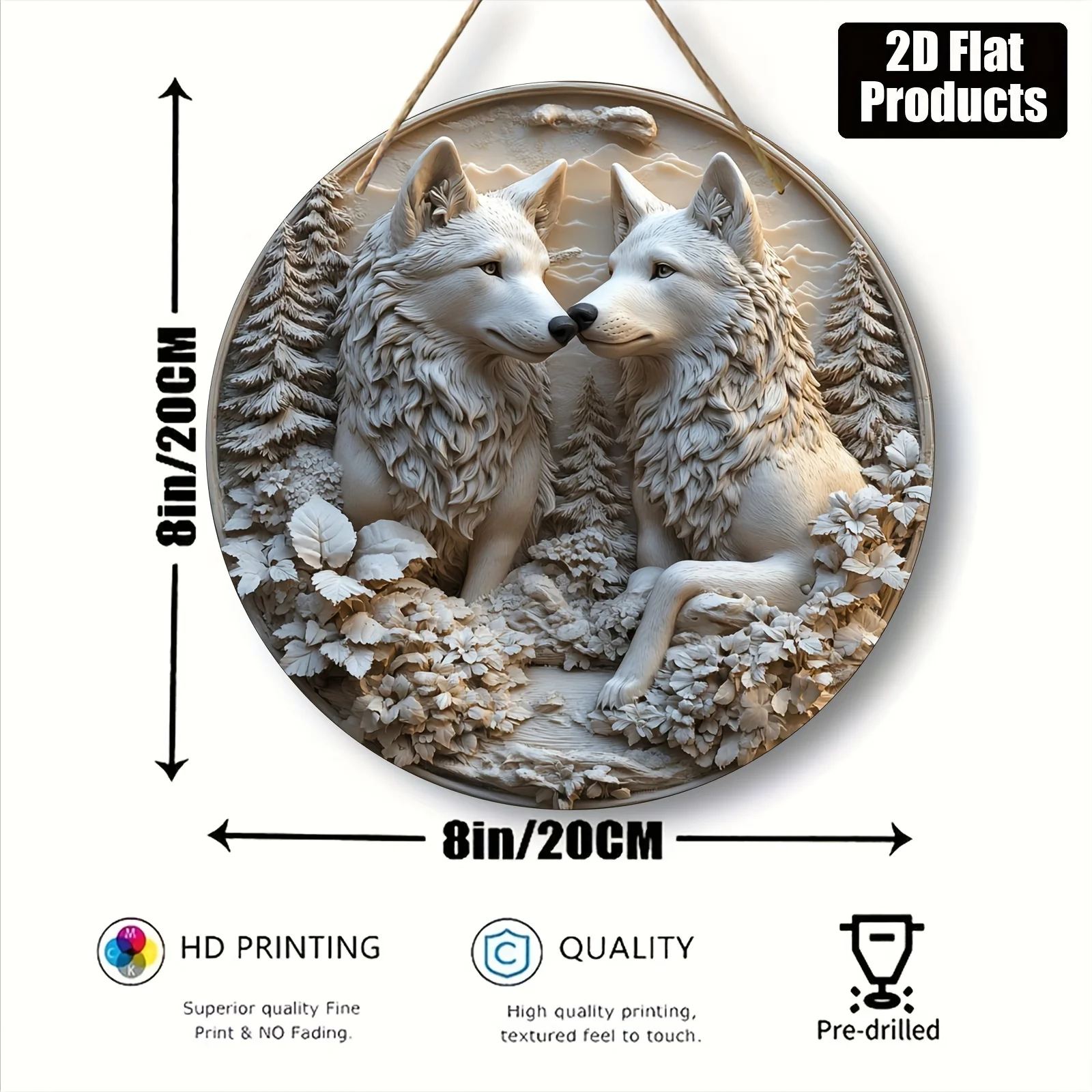 [2D Flat] 2D Flat, 1pc, Round Wooden Board Decorative Painting Sign, Wolf Couple Wall Art Theme, Suitable for Bar Kitchen Coffee