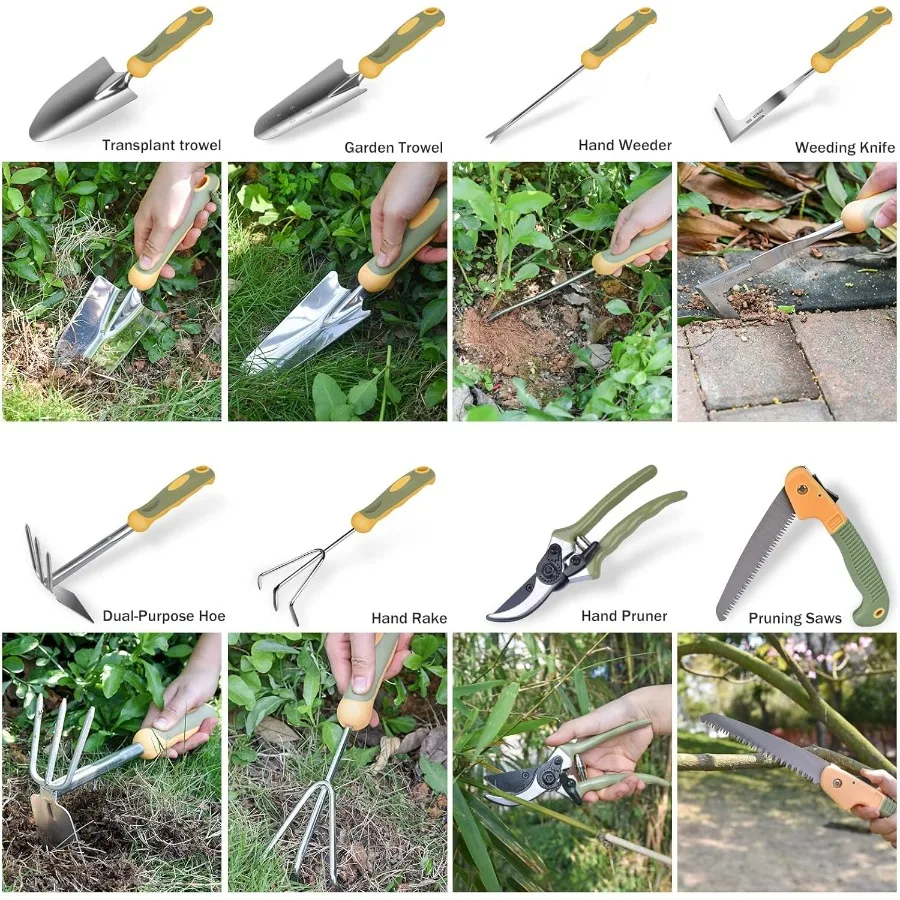 ชุดเครื่องมือทำสวนสแตนเลส 9 ชิ้น ทนทาน พร้อมด้ามจับตามหลักสรีรศาสตร์และกระเป๋าเก็บของที่ทนทาน เหมาะสำหรับงานกลางแจ้ง