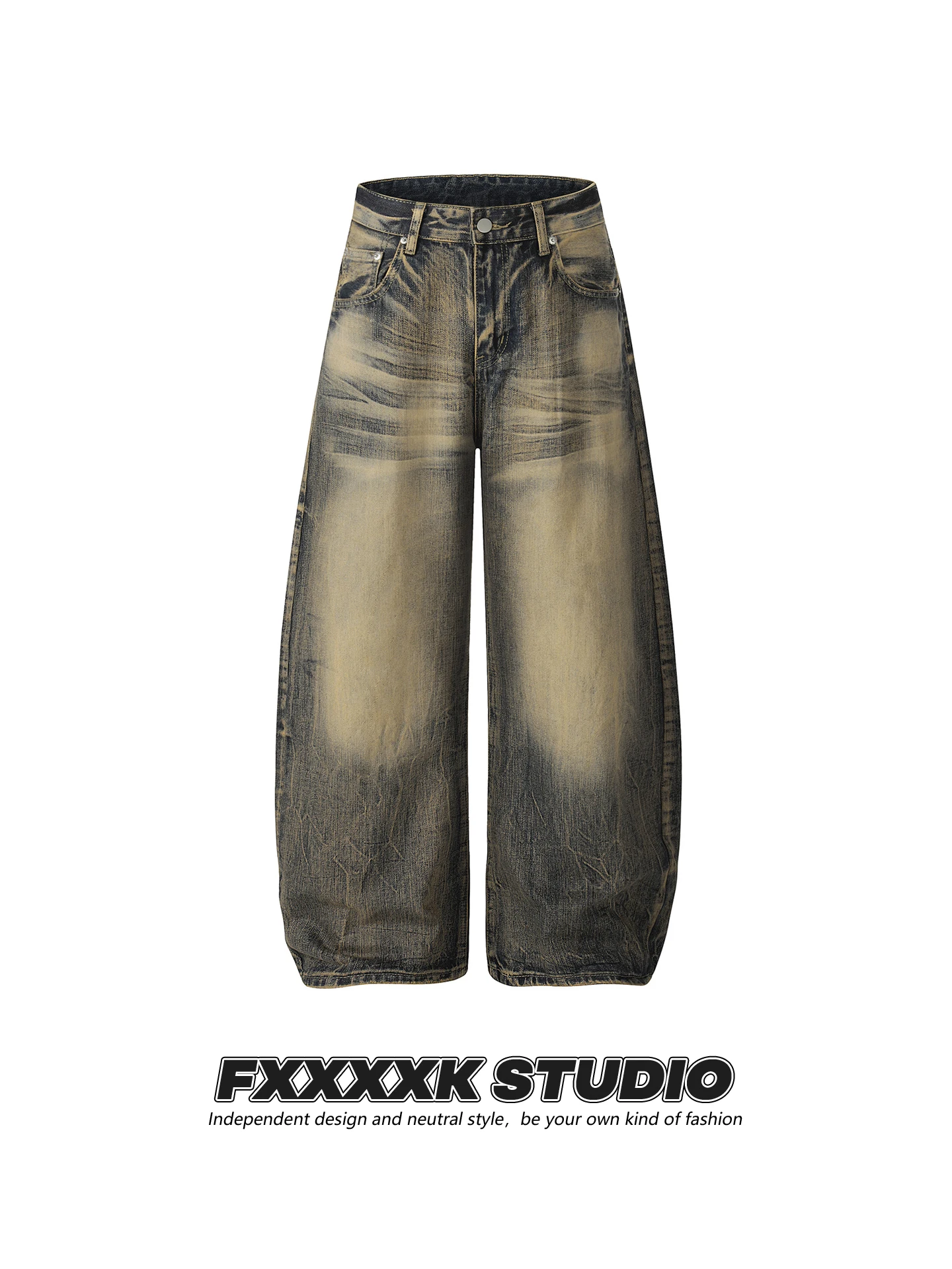 

Оригинальные джинсы FXK Heavy Du в стиле ретро, американская уличная одежда, широкие джинсы, свободные джинсовые брюки прямого кроя, брюки с завышенной талией для мужчин A...
