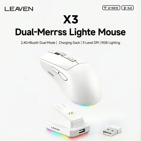 Bilashmart Wireless Gaming Mouse with Charging Dock, Dual Mode Bluetooth/2.4G Rechargeable Mouse, Cool Cracked RGB Backlit, Lightweight Erg