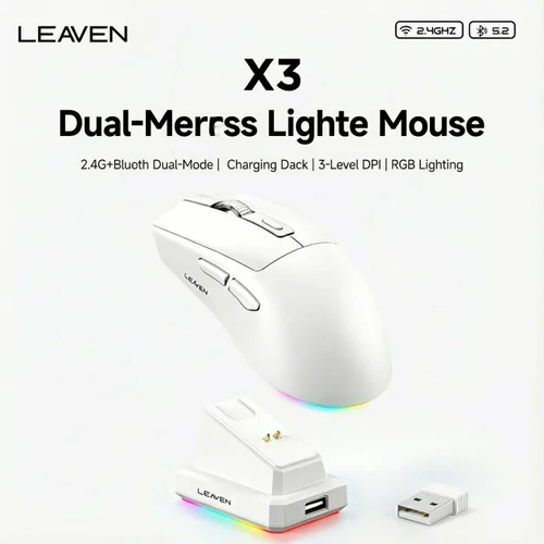 Imagen 1 del producto Ratón inalámbrico para juegos con base de carga, ratón recargable Bluetooth/2,4G de modo Dual, retroiluminado RGB frío y agrietado, ergonómico ligero