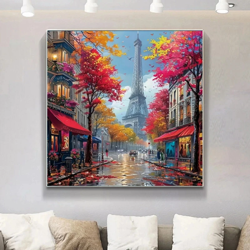 5D-Diamant-Malerei-Set, Eiffelturm, Landschaft, Herbstbild, Strasssteine, DIY, mag Haus, Diamant-Mosaik, Straße, handgefertigte Geschenke