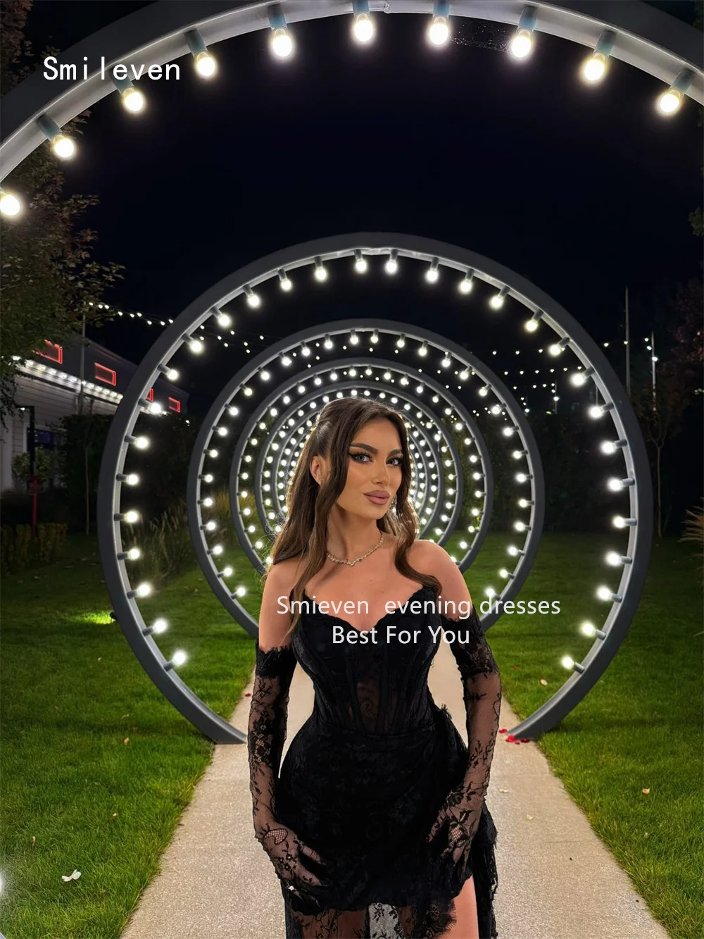 Smileven-vestido de fiesta de sirena negro, Sexy, con escote en forma de corazón, encaje, sin mangas, bordado de encaje, ocasión, personalizado, 2026