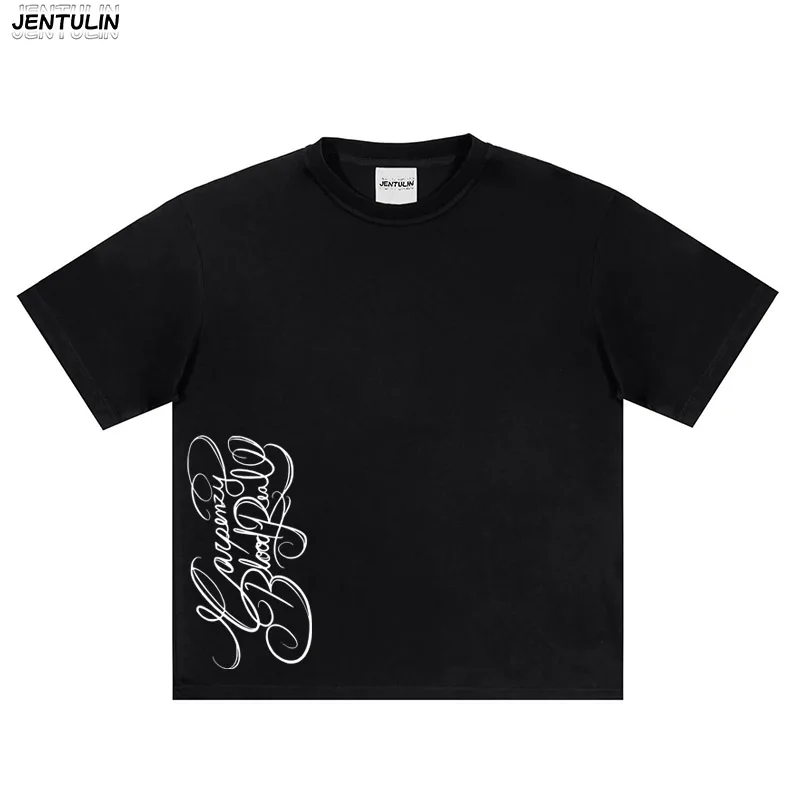 

Новая футболка K-pop с принтом спереди и сзади, черная, с коротким рукавом, для моды Харадзюку и Y2K, летняя, унисекс, мужская футболка