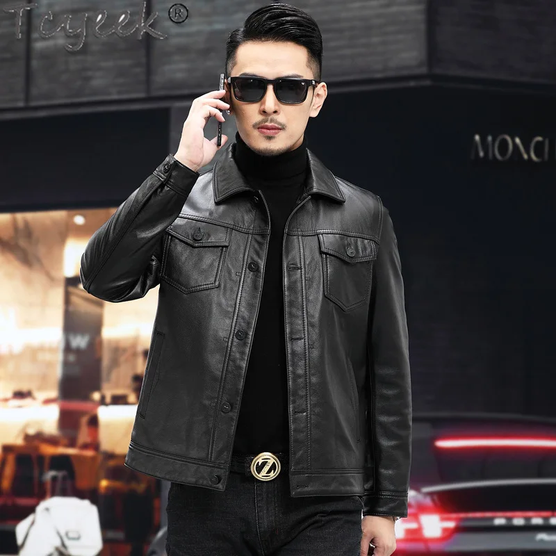 Tcyeek Genuine Leather Jacket Men Top Layer Cowhide Coat Male Motocycle Jackets New Style Spring Autumn Clothes Chaquetas Hombre