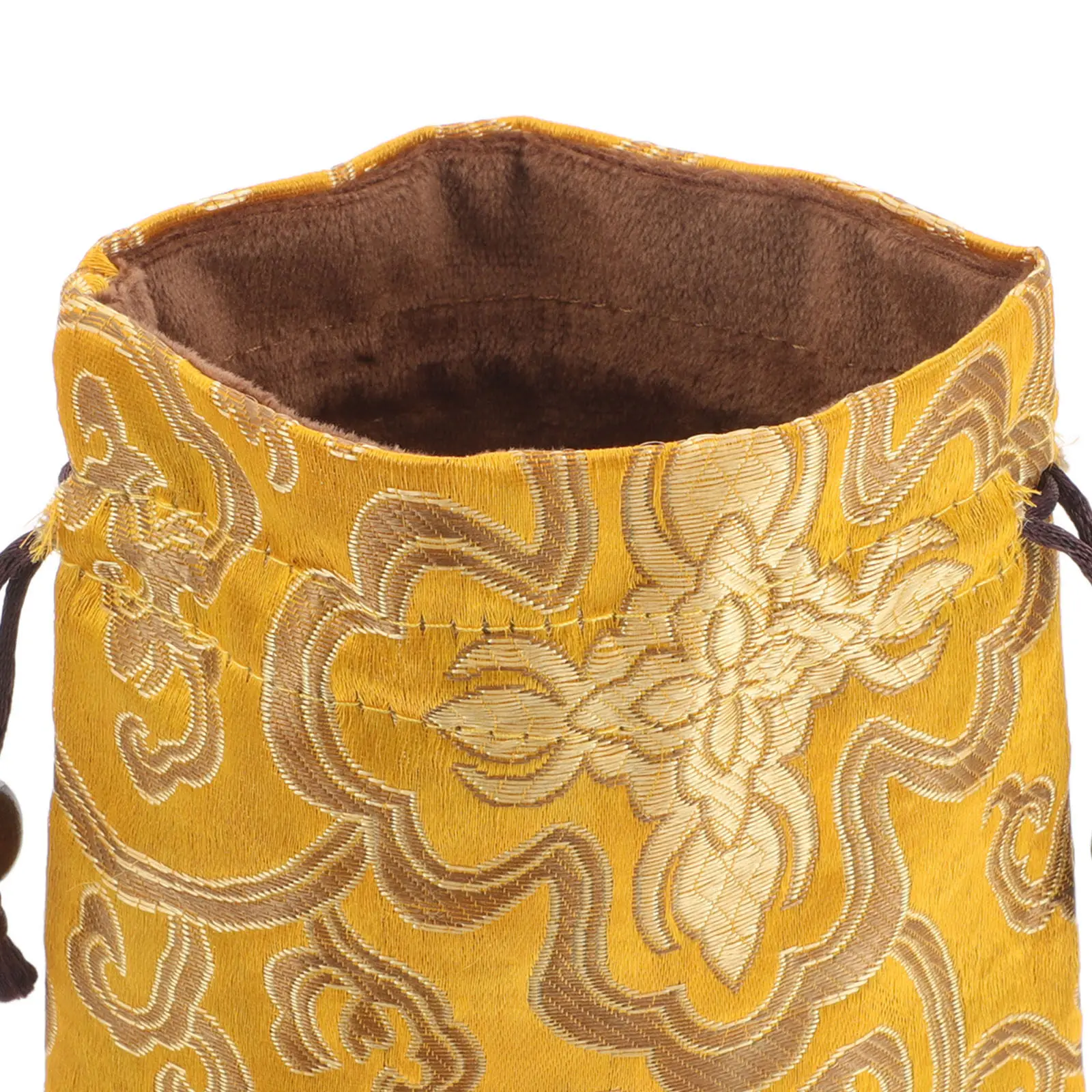 Tibetan Brocade Silk Drawstring Bag Golden Yellow 13x16cm Chinese Lucky Coin Bag Jewelry Pouch Travel Makeup Organizer Storage