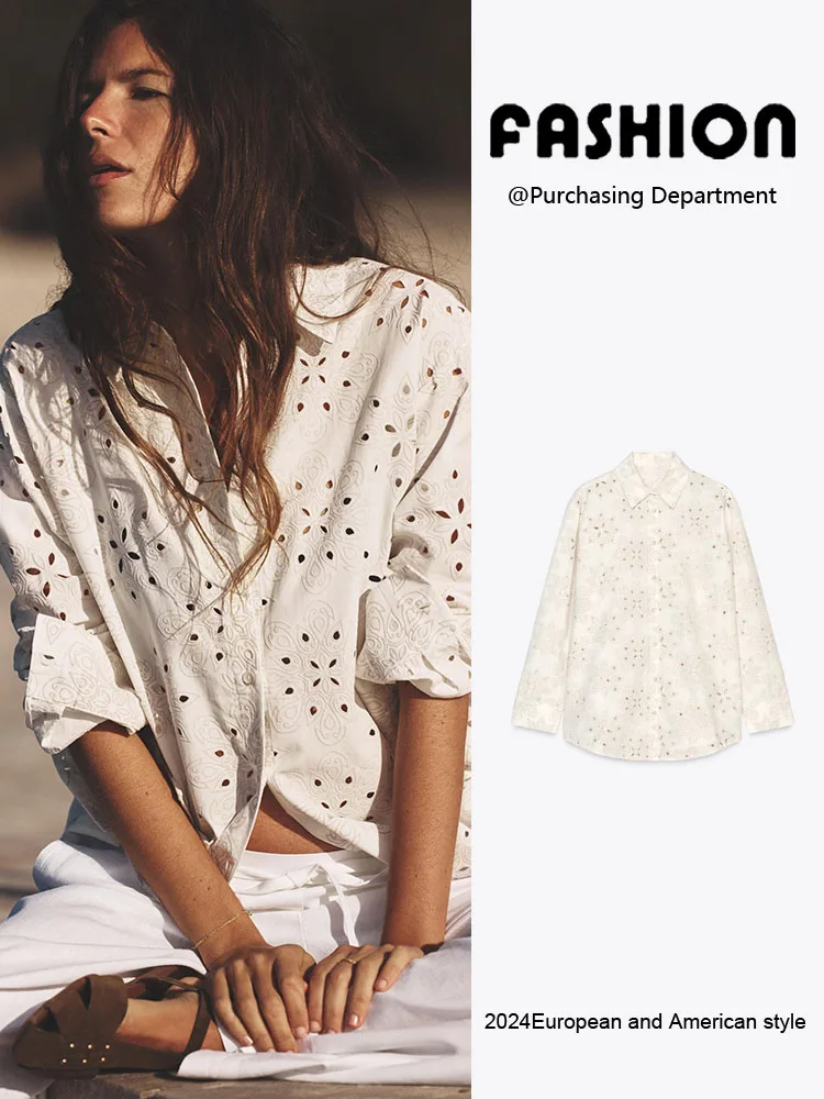 

Весна 2025: Модный женский длинный топ с V-образным вырезом, вышивкой, ажурной отделкой и универсальным дизайном в китайском стиле