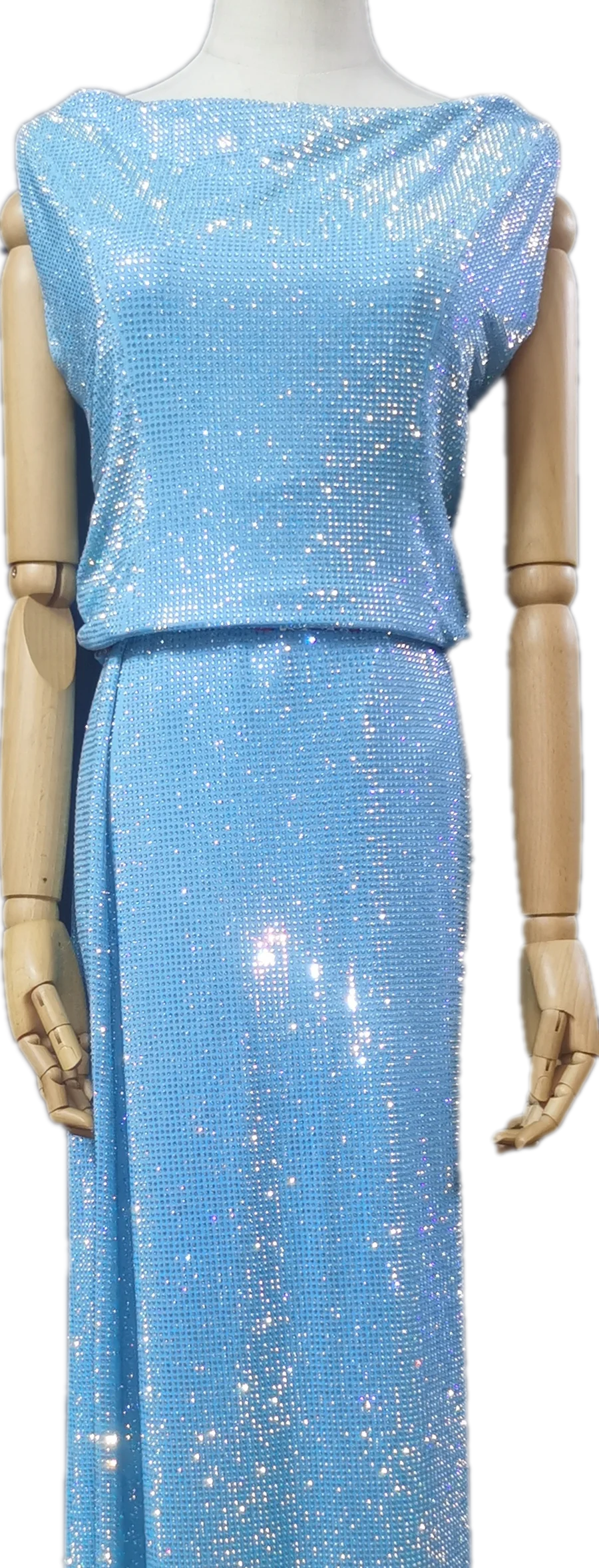 Rhinestone Fabric Good Quality Stretchy Strass Embellish Dress Customized Tailored  Yard Embroidery