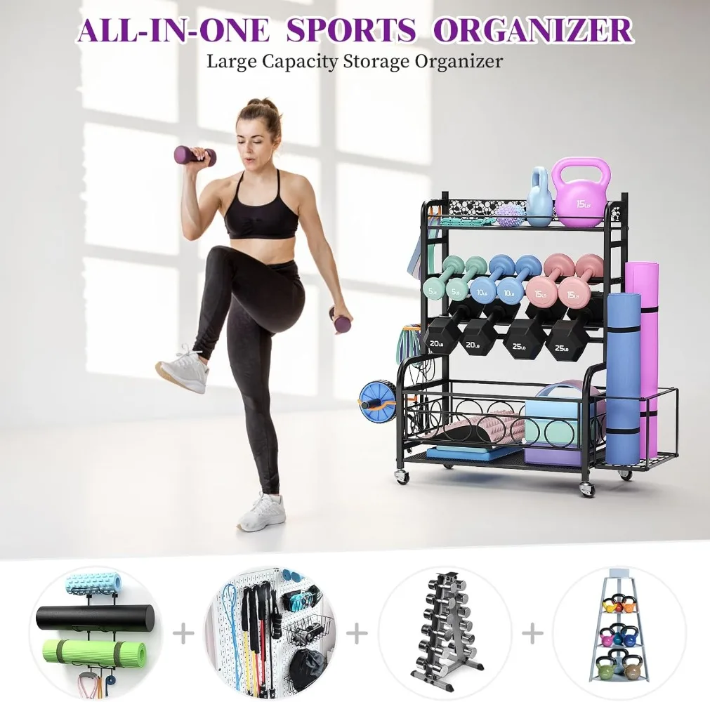 Weight Rack for Dumbbells, Dumbbell Rack Weight Stand,   Gym Storage Rack for Yoga Mat Kettlebells and Strength Training