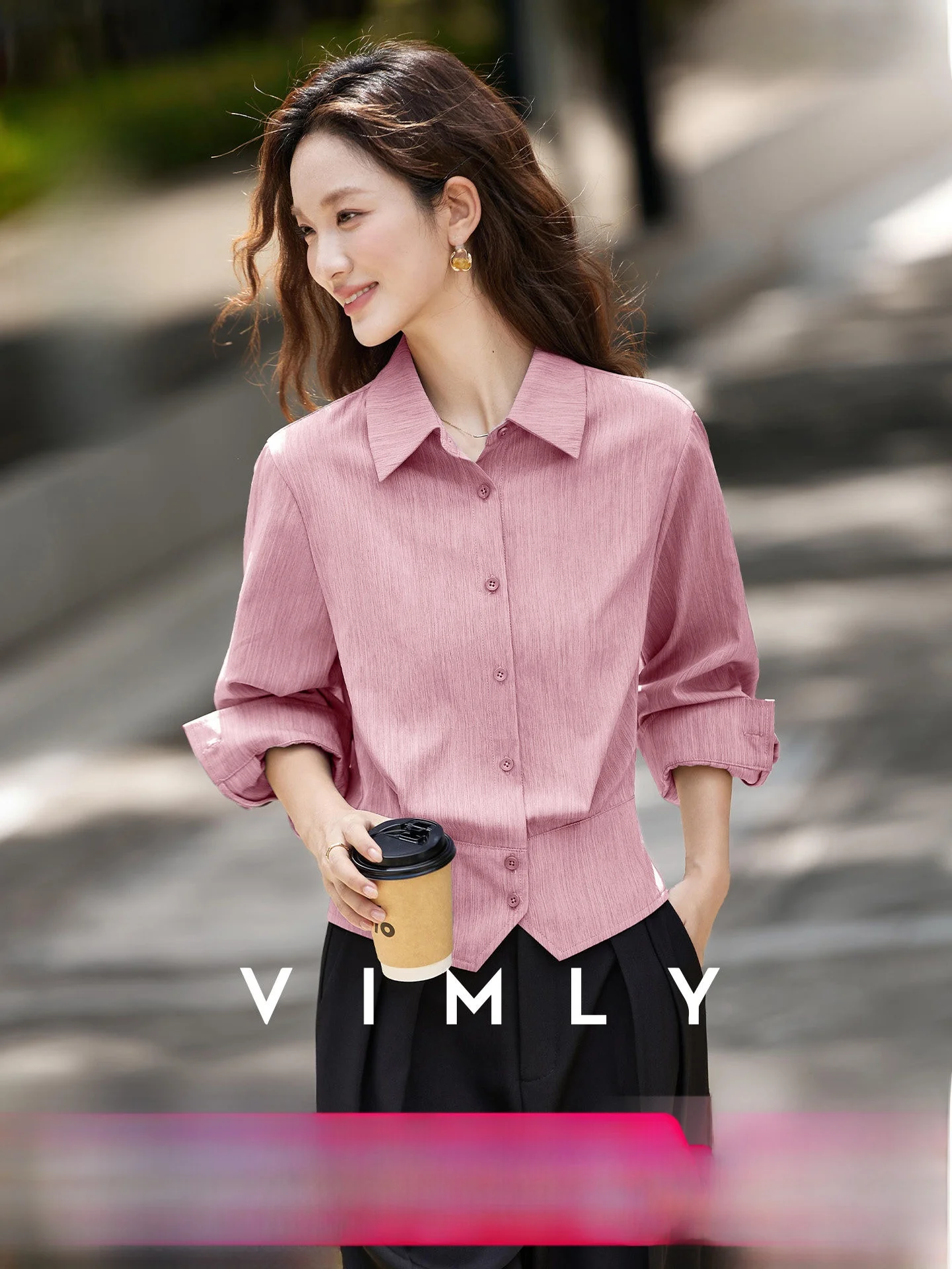 

Ele Striped Women's irt Spring Autumn New Irregular Design Turn-down Collar Top Coat Faionable Casual Long Sve