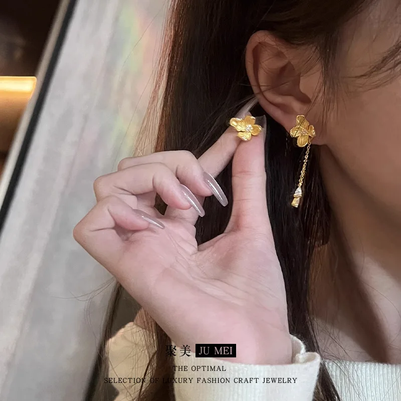 

Золотые серьги-гвоздики из настоящего золота 9999 пробы (24K) в стиле Gold Shop, с бабочками, цветами и бриллиантами, подарок для девушки, красивое украшение для вечеринки