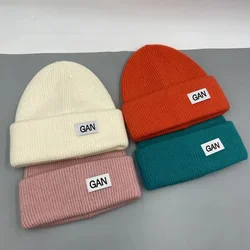 2025 Gan Winter Beanie Couple Letter Cloth Knit Soft Triple Fold Thick Warm Hat Outdoor Sport Cold Cap Ins Popular Colors Hat 2