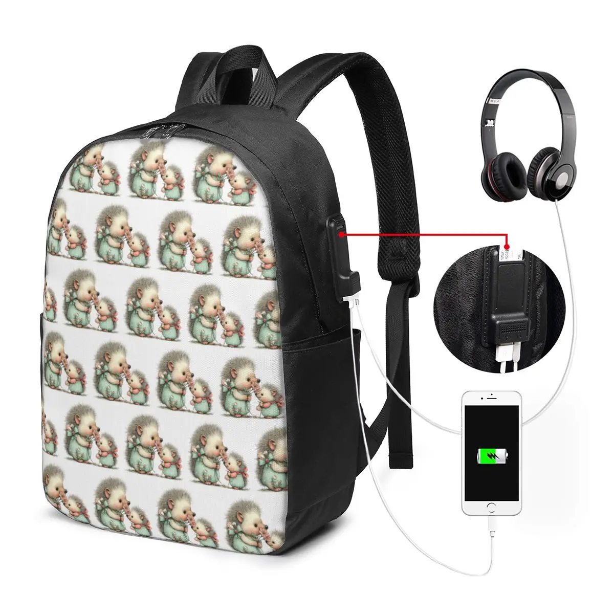 Cartoon Hedgehog In Grass With Flower Backpack Travel Notebook Bag Computer College Student School Bag Laptop Shoulder Bags