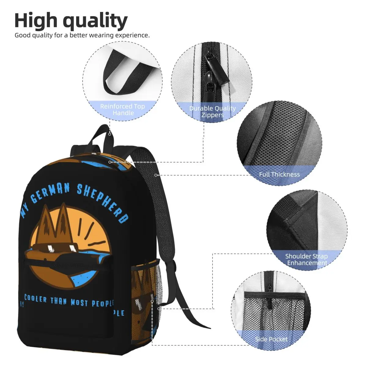 My German Shepherd Dog Is Cooler Backpack Daypack Large Capacity Kids BookBag School Bag Shoulder Bags for Men Women