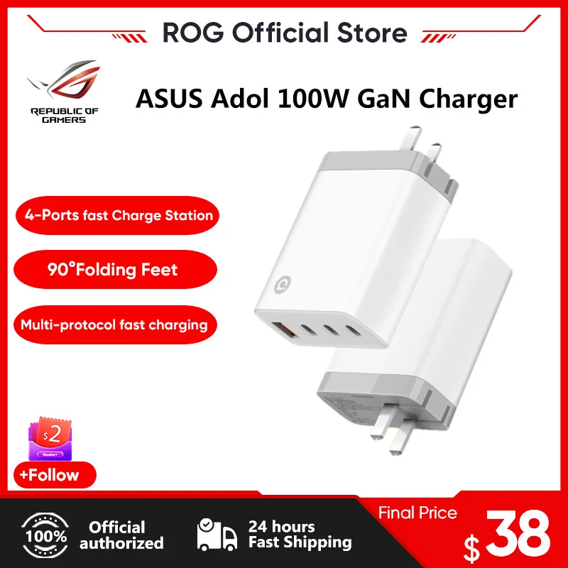 ASUS Adol 100W GaN Charger USB C Fast Charger Portable Charger 4 Ports Charging Station for iPhone 15 14 13 12 Pro Max IPad Plug