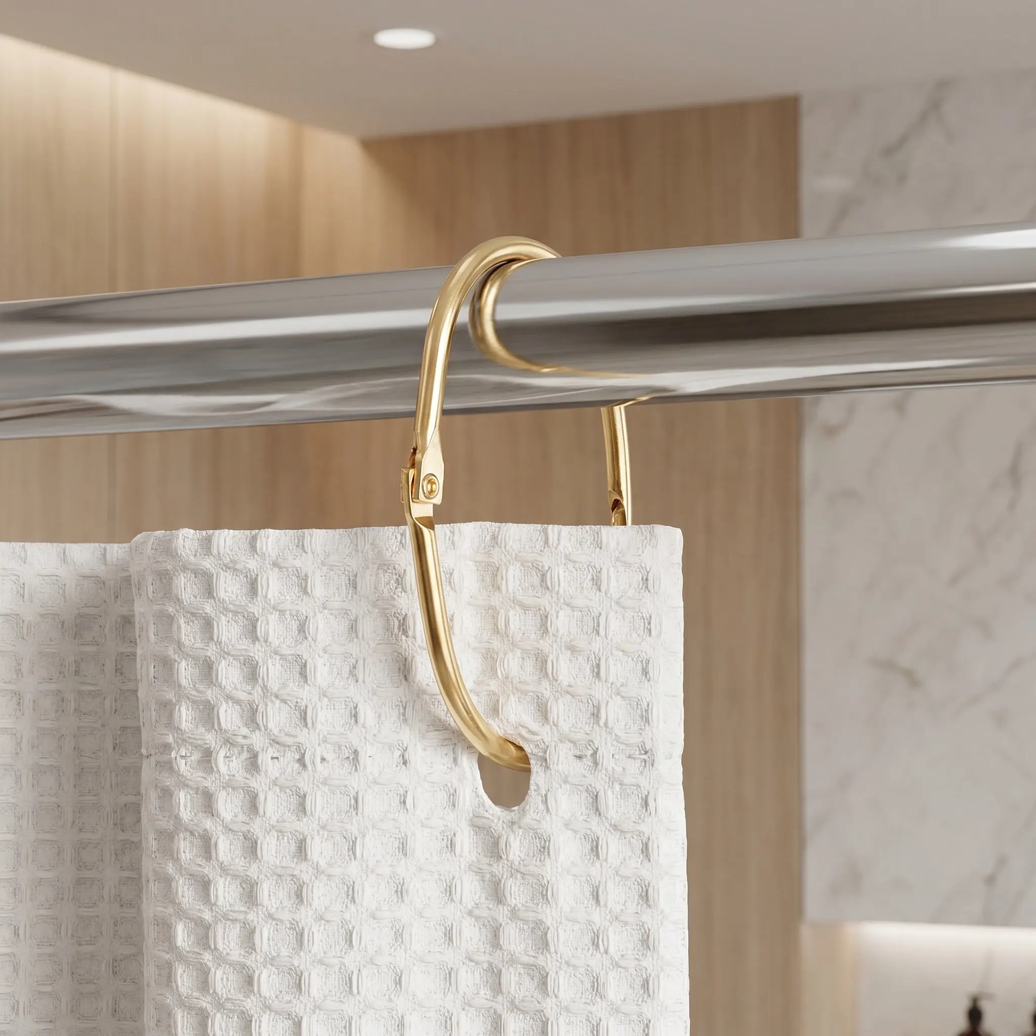 24Pcs Shower Curtain Rings Oval Metal Drapery Rings Snap Closure Smooth Glide Bathroom Curtain Rod Hooks Gold Hooks for Shower