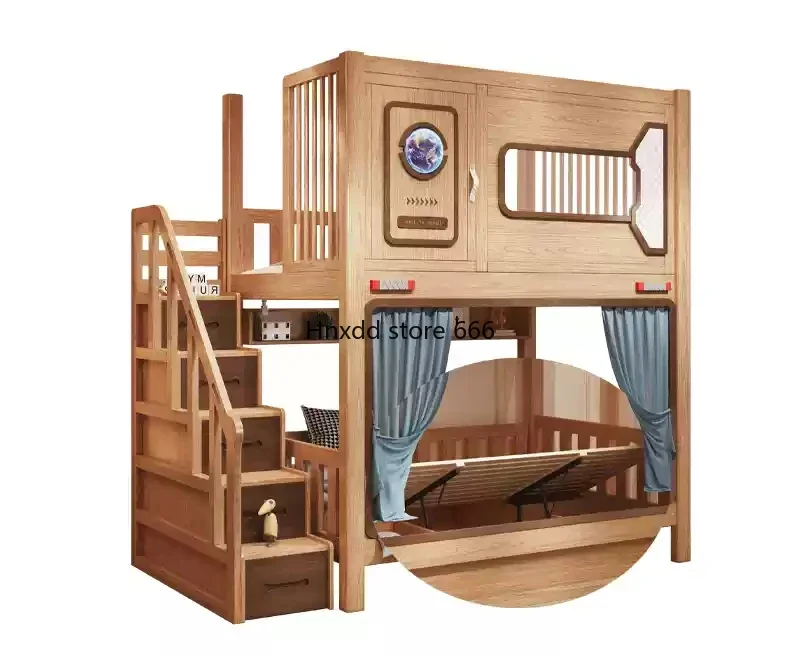 Full solid wood upper and lower bunk beds Children's beds