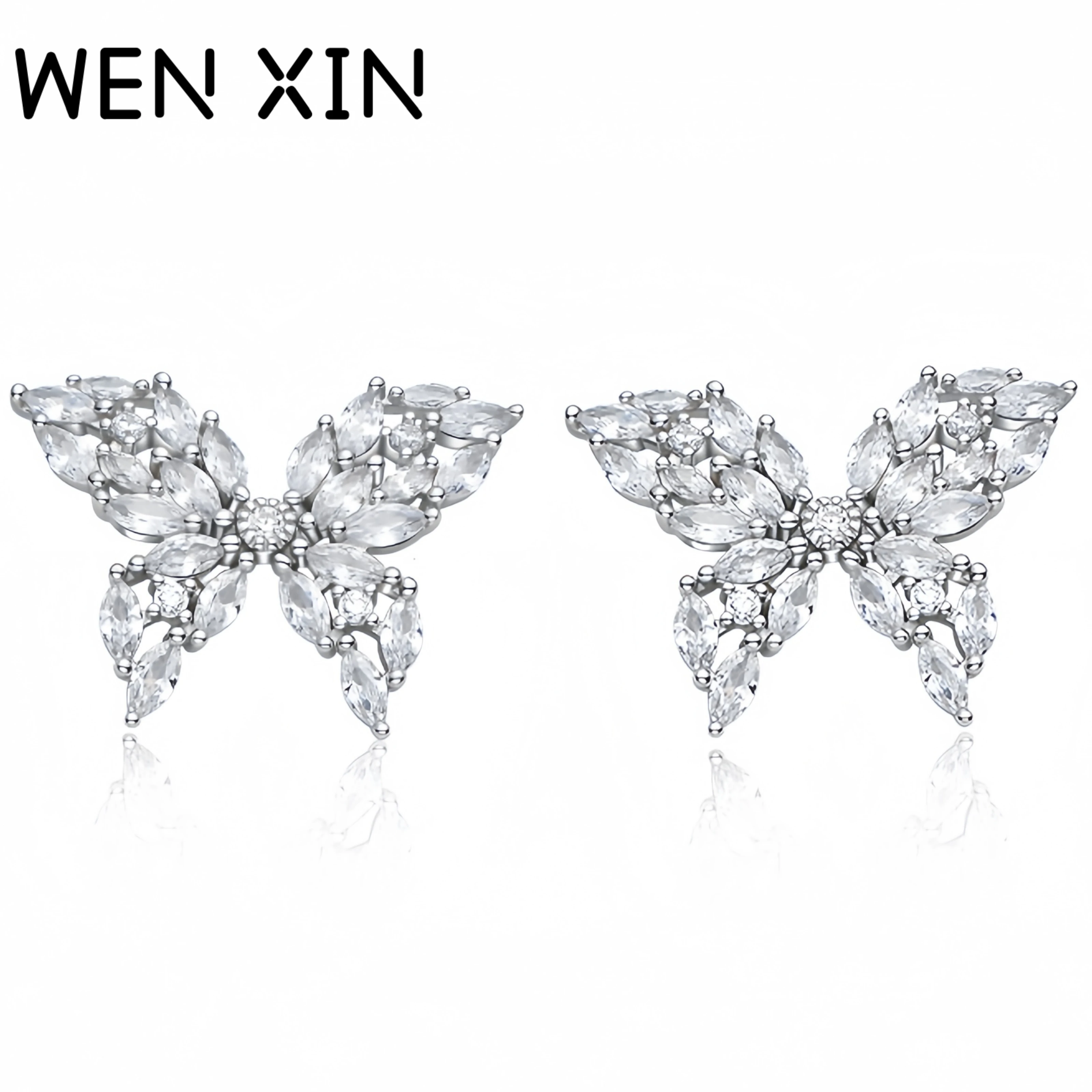 

WENXIN Luxury Hollow Zircon Butterfly Earrings Skeleton 925 Sterling Silver Stud Earrings High Carbon Diamond Fine Jewelry