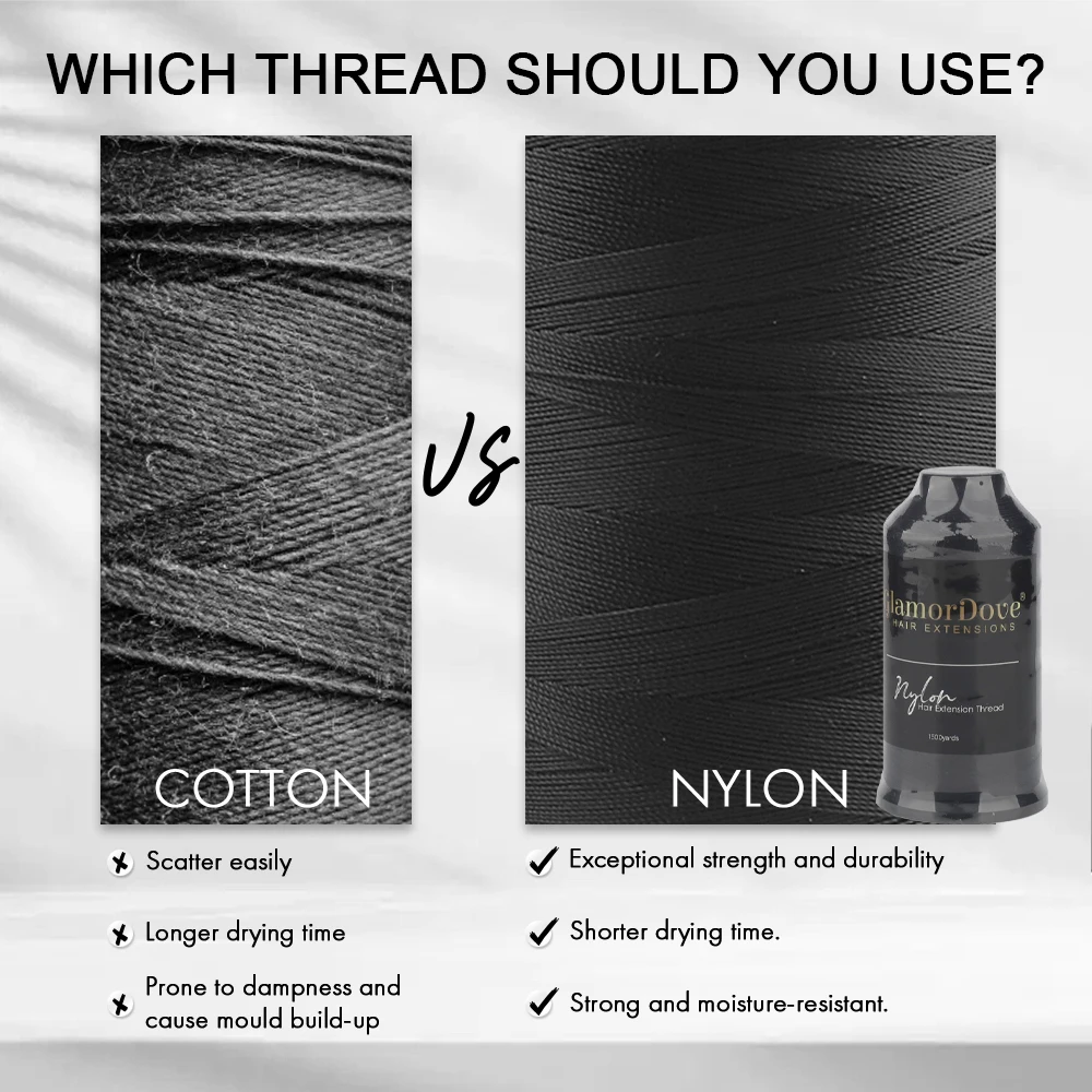 GlamorDove Nylon Weaving Thread for Hair Extensions, Strong Bonded Sewing Thread for Weave, Wig Making & Salon Use