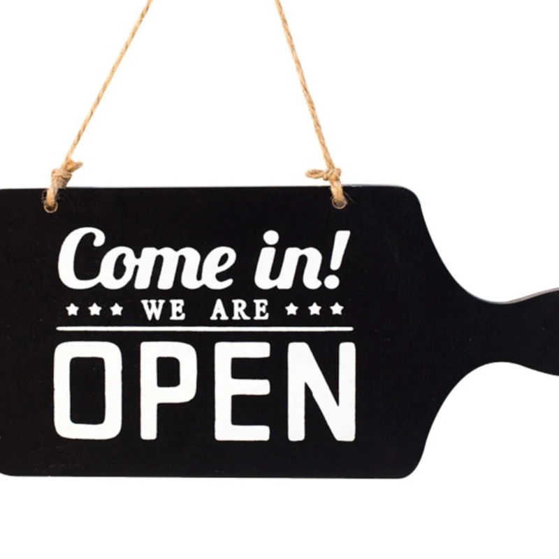 Hanging Sign Open Closed Sign Wooden Flip Reversible Double Sided Hanging Plaque Sign with Rope for Shop Pub Cafe Decoration
