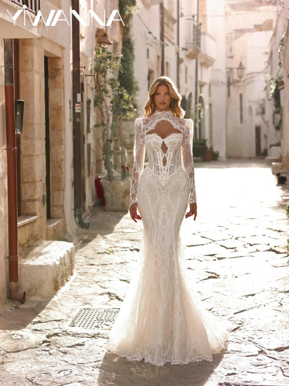 Abito da sposa a sirena lunga in pizzo con perline Manica staccabile Abito da sposa elegante Abiti da sogno personalizzati con scollo a cuore per la sposa