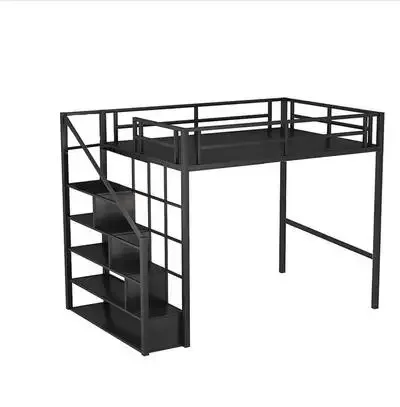 

Nordic iron art bed and table elevated bed sheet, upper loft bed, small apartment, provincial space, double iron frame bed