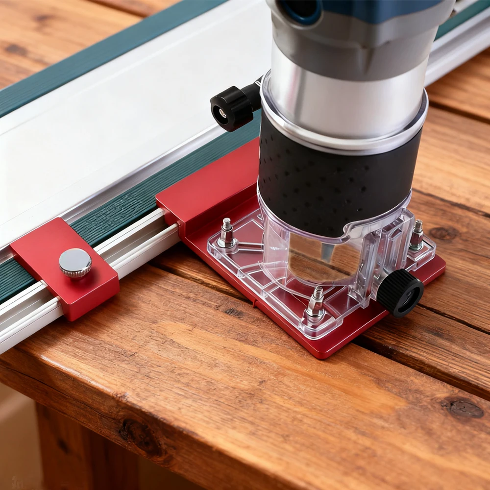 1Set Guide Rail Adapter, Straight Line Milling Groove Aluminum Alloy Auxiliary Bracket with limiter Compatible Most Router Tools