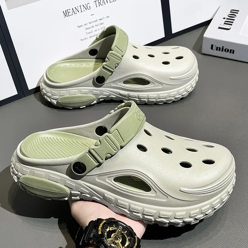 Men's Thick Sole Clogs Adjustable Strap Hollow Out Non-slip Summer Beach Sandals Outdoor Breathable Water Shoes