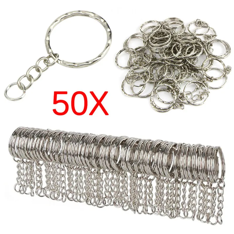 New#50PCS DIY 25mm Polished Silver Keyring Keychain Split Ring Short Chain Key Ring