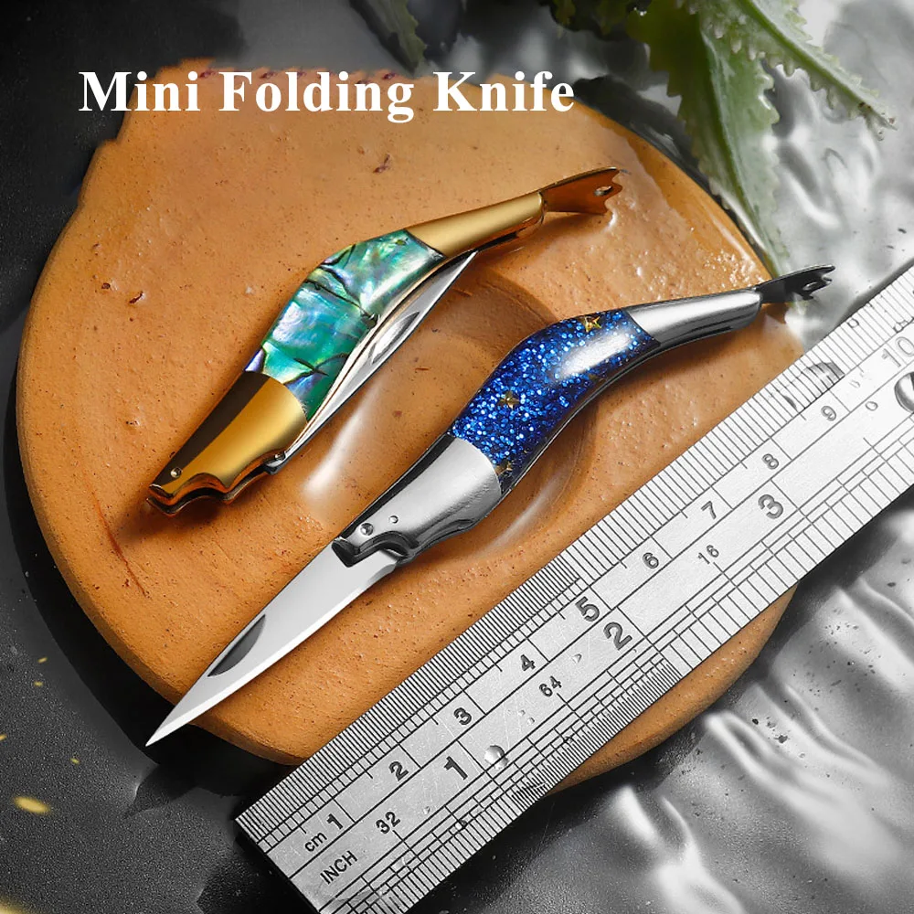 Mini Shrimp Shape Folding Keychain Knife Stainless Steel + Resin EDC Jackknife Portable Hand Tools Pocket Knife for Men