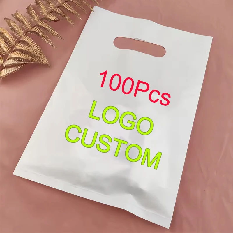 Custom Plastic Shopping Bags Logo Personalized Gift Bag For Small Business 100Pcs Reusable Solid Packaging Bag 45x35cm