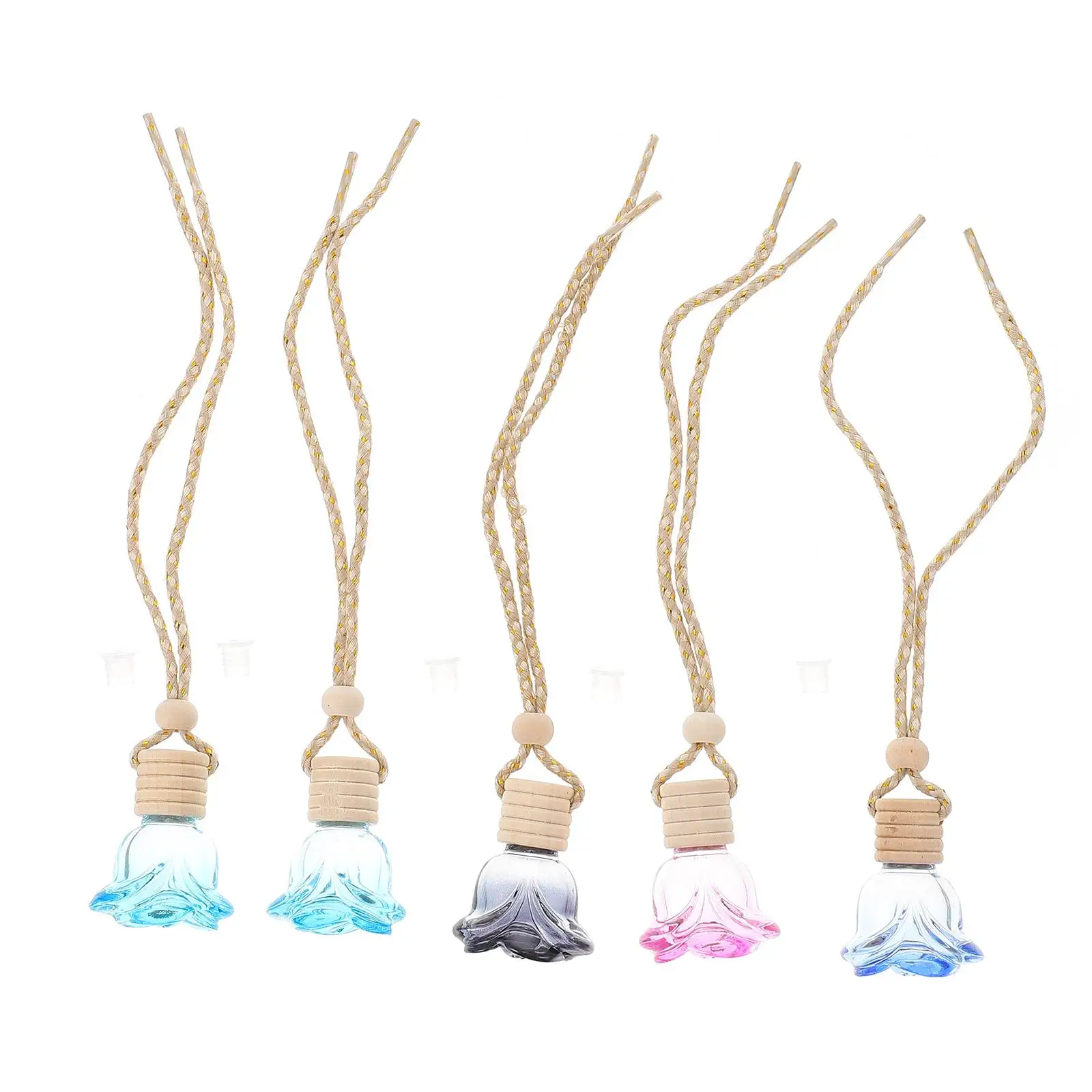 

5pcs Mini Hanging Rose Perfume Sub Bottles Freshener Car Home Office Pendant Charm Holders Fragrance Leak Proof