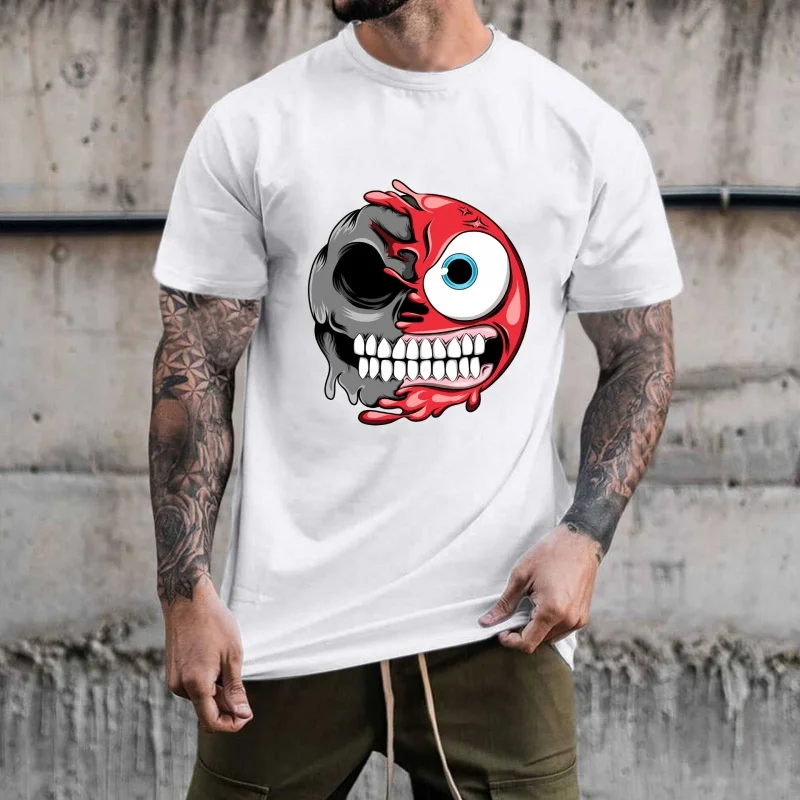 Cool Skull Half - Face Cartoon Heat - Transfer White Ink Iron - on Sticker, Suitable for T - shirt & Clothing Decoration,