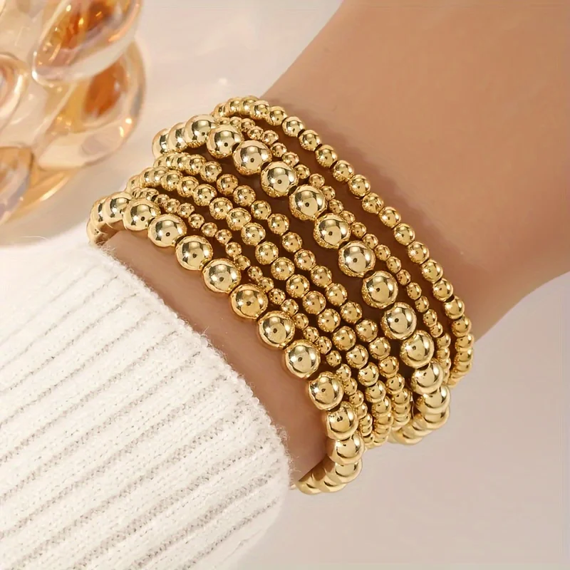 Vintage CCB Bead Beaded Bracelet Creative Flat Bead Star Bead Bracelet Set for Women's Bohemian Daily Versatile Jewelry Gifts image 2