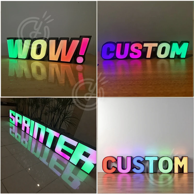 الإعلان علامات الأعمال المعدنية المخصصة RGB المعادن تسجيل شعار 3d Led الاكريليك تسجيل الفاخرة ضوء رسالة في الهواء الطلق ديكور النيون #5