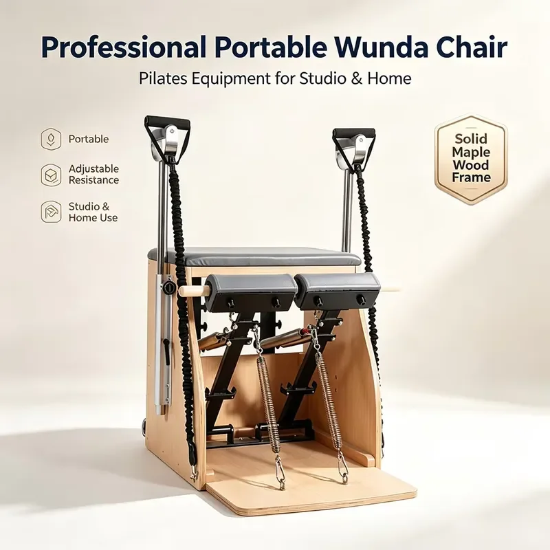 Professional Portable Classical Pilates Reformer Chair Solid Wood Maple Frame Original Design for Studio and Home Use