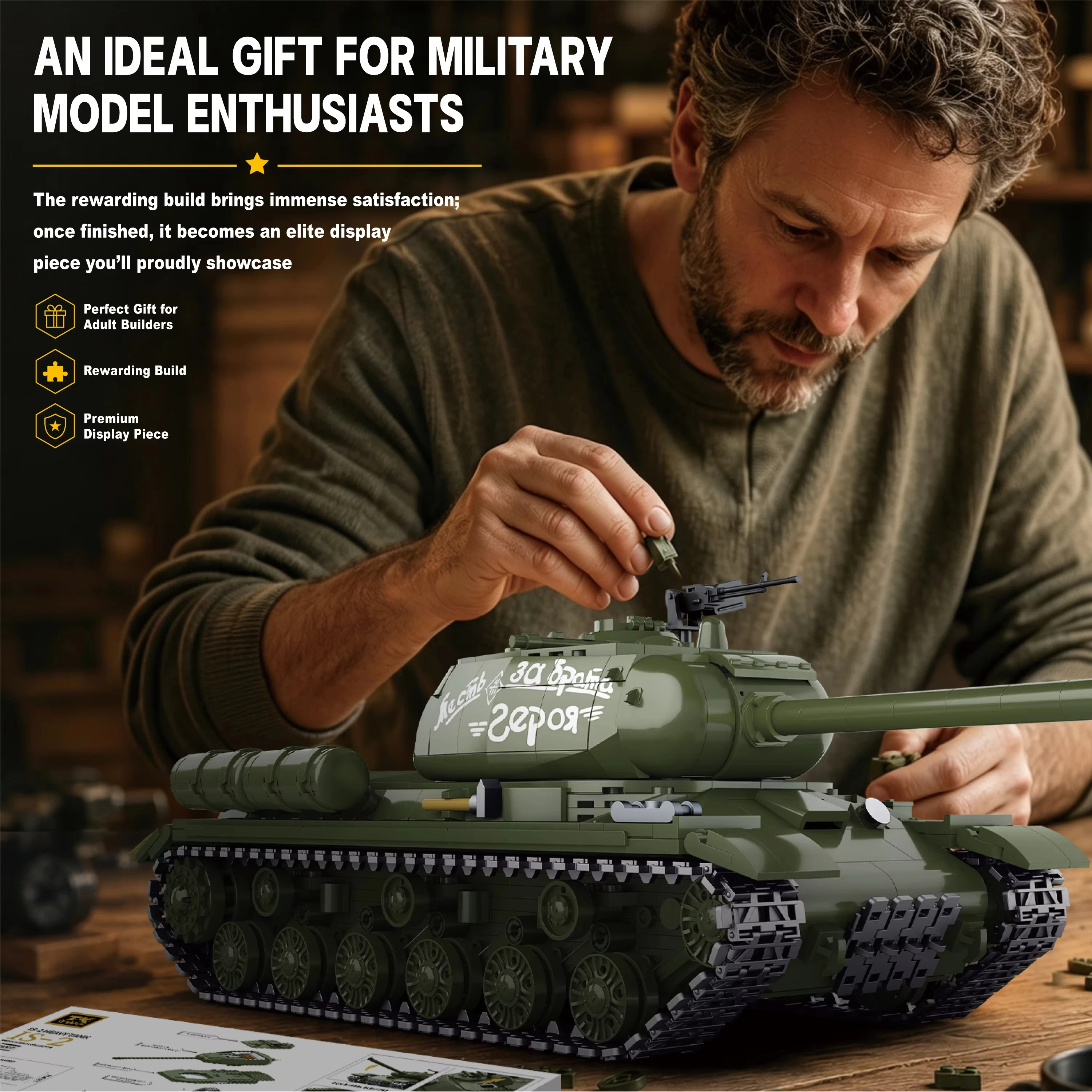 1485Pcs SU-series IS-2 Heavy Tank TK Two - WWII Military Building Blocks for Puzzle Assembly as a Birthday Gift