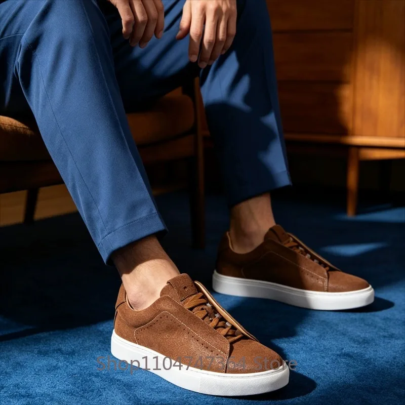 Luxury Sneakers Men's Shoes Genuine Leather Casual Thick Sole Breathable Lace Up Anti-Slip Low Top Shoes Male Cowhide Flats