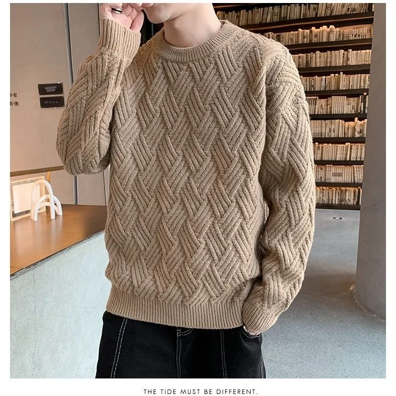 

Loose Fit round Ne Knitted Sweater for Men Casual Sle Diamond Pattern Faionable Base Layer irt Boys Polyester Fiber