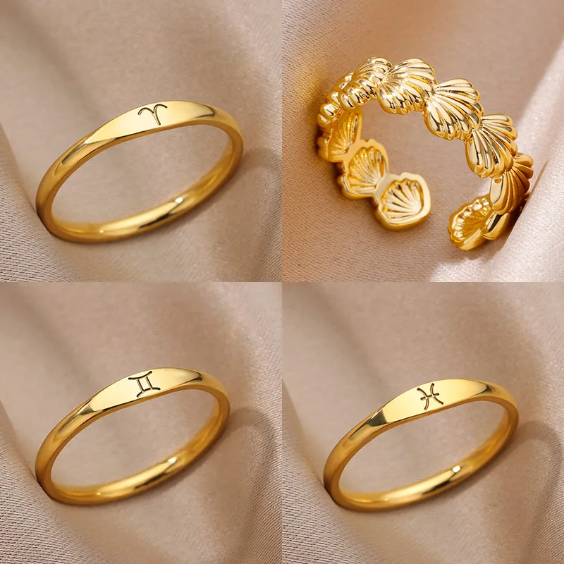 Tiny Zodiac Sign Ring For Women Stainless Steel Gold Color Constellation Gemini Ring Birthday Christmas Jewelry Bijoux Femme