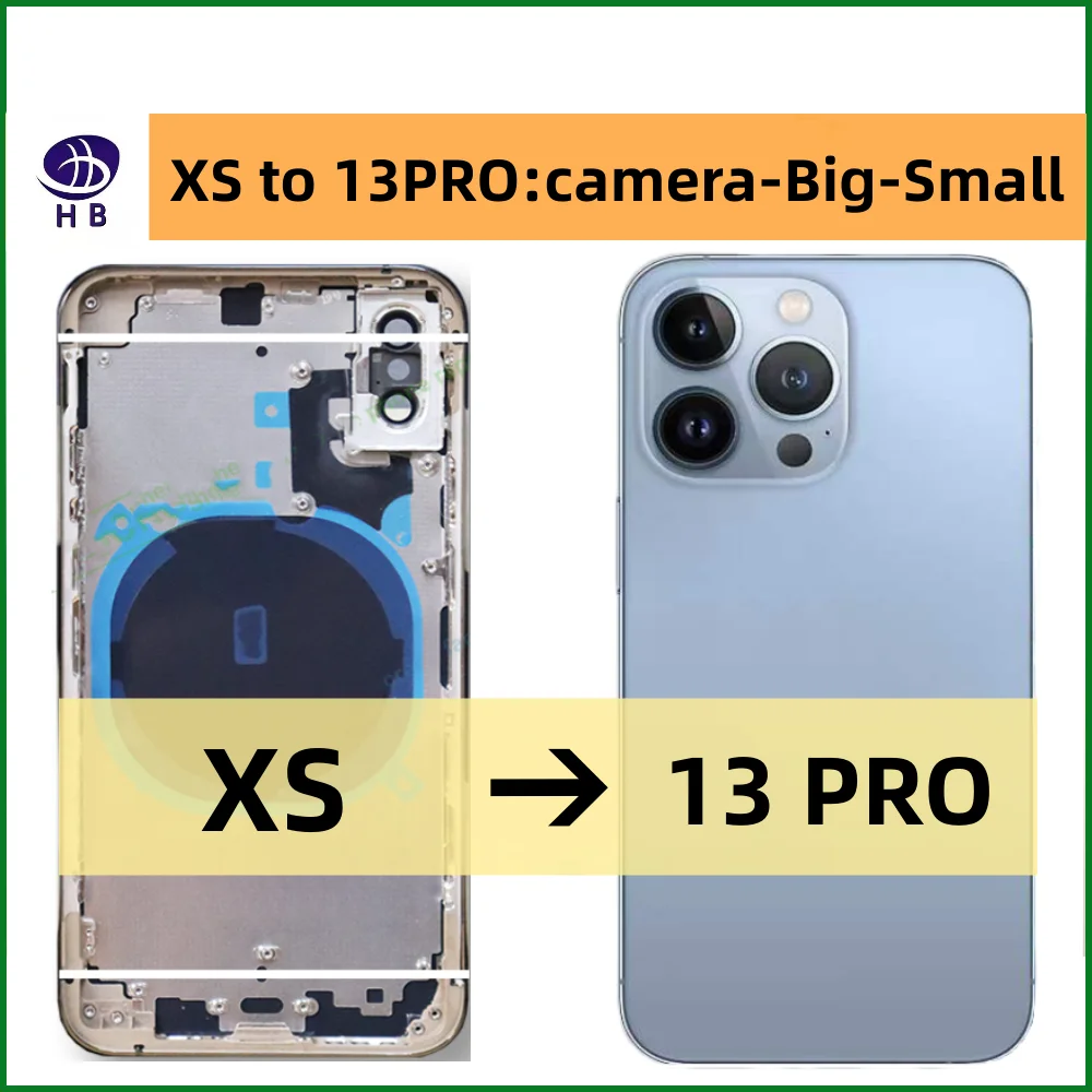 Big camera For iPhone XS Up To13 Pro  Housing Rear Battery Midframe Replacement X Case Like 13PRO Xs to 13 PRO Frame Back Cover