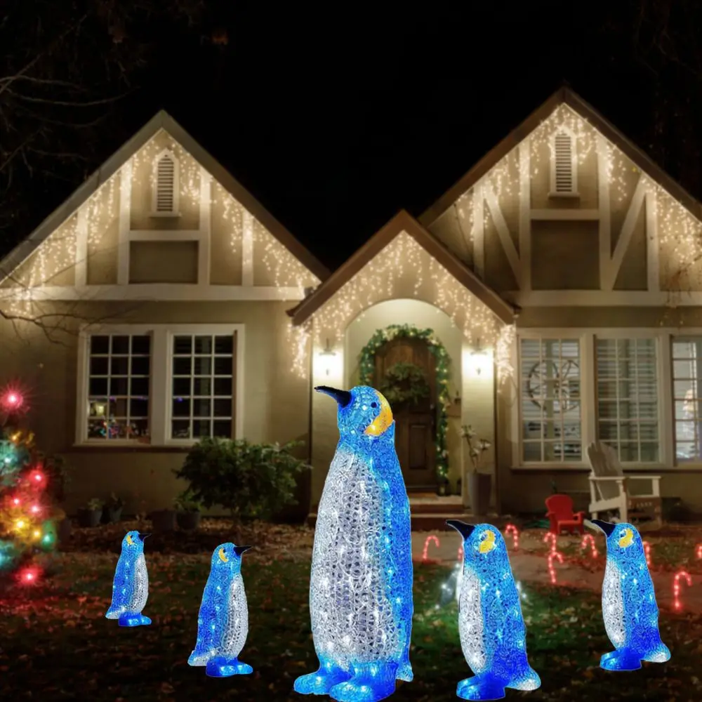 LED Christmas Penguin Lighting Ornament Acrylic Festive Decoration For Garden Lawn Yard New Year Holiday Party Decor