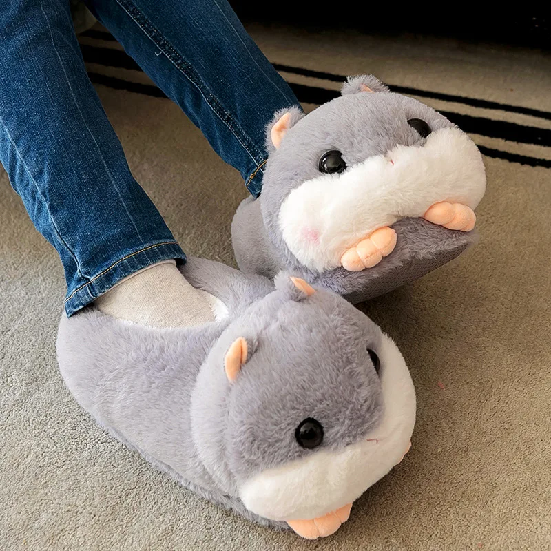 Novelty hamster booties slippers women\'s warm fuzzy home shoes soft pink cute rabbit ears cotton slippers fluffy animal slides